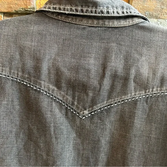 Ryan Michael Western Black Denim Wash 3/4 Long Sleeve Shirt Dress Snap button - Picture 7 of 7